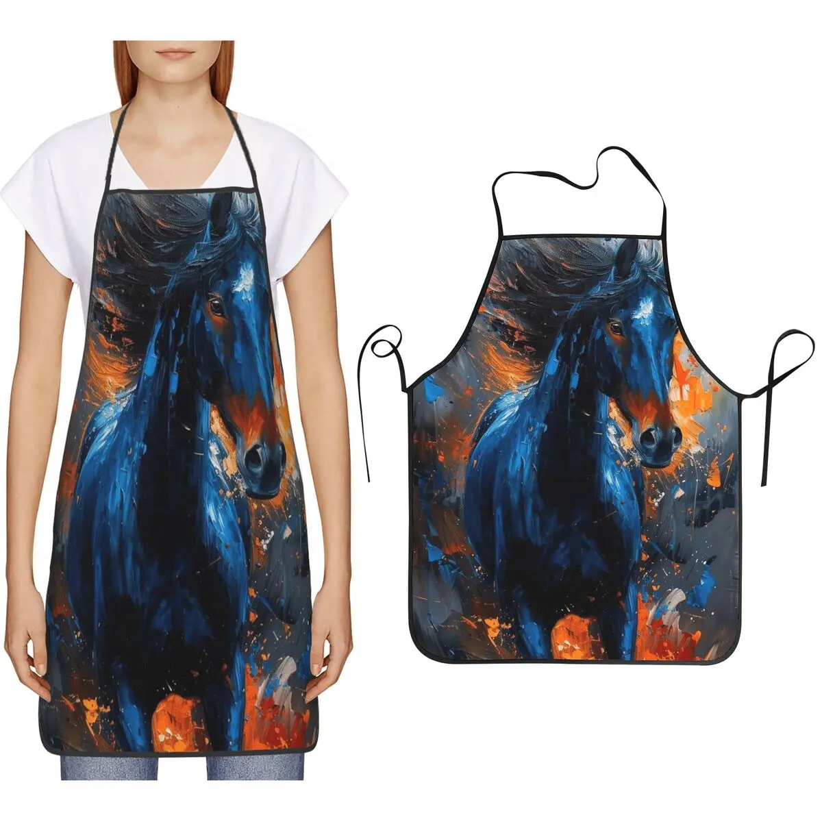 Wild Horse Oil Painting Colour Aprons Chef Cooking Cuisine Tablier Bib Kitchen Cleaning Pinafore for Women Men Gardening