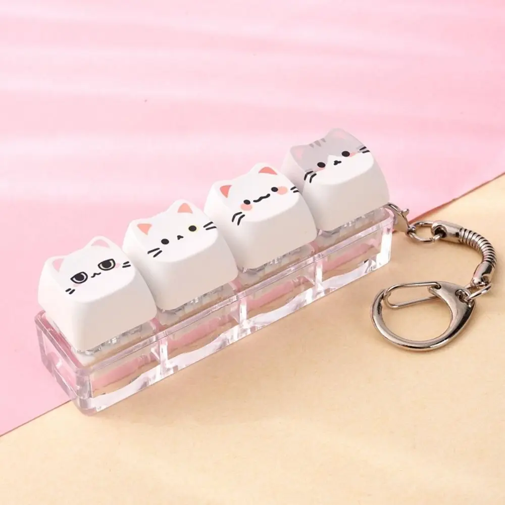 4 Keys Cat Fidget Keychain Kawaii Finger Button Keycap Keychain Bag Pendant Creative Finger Keyboard Pendant Kitten Fan