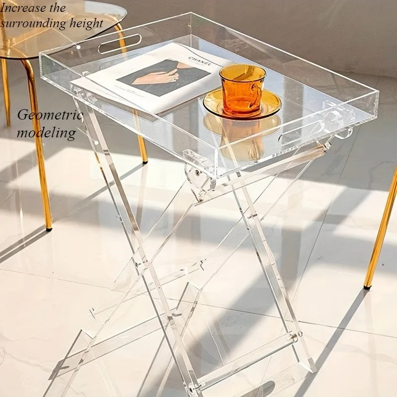Acrylic folding table Portable folding coffee table Internet celebrity transparent coffee table Simple bedside storage tray