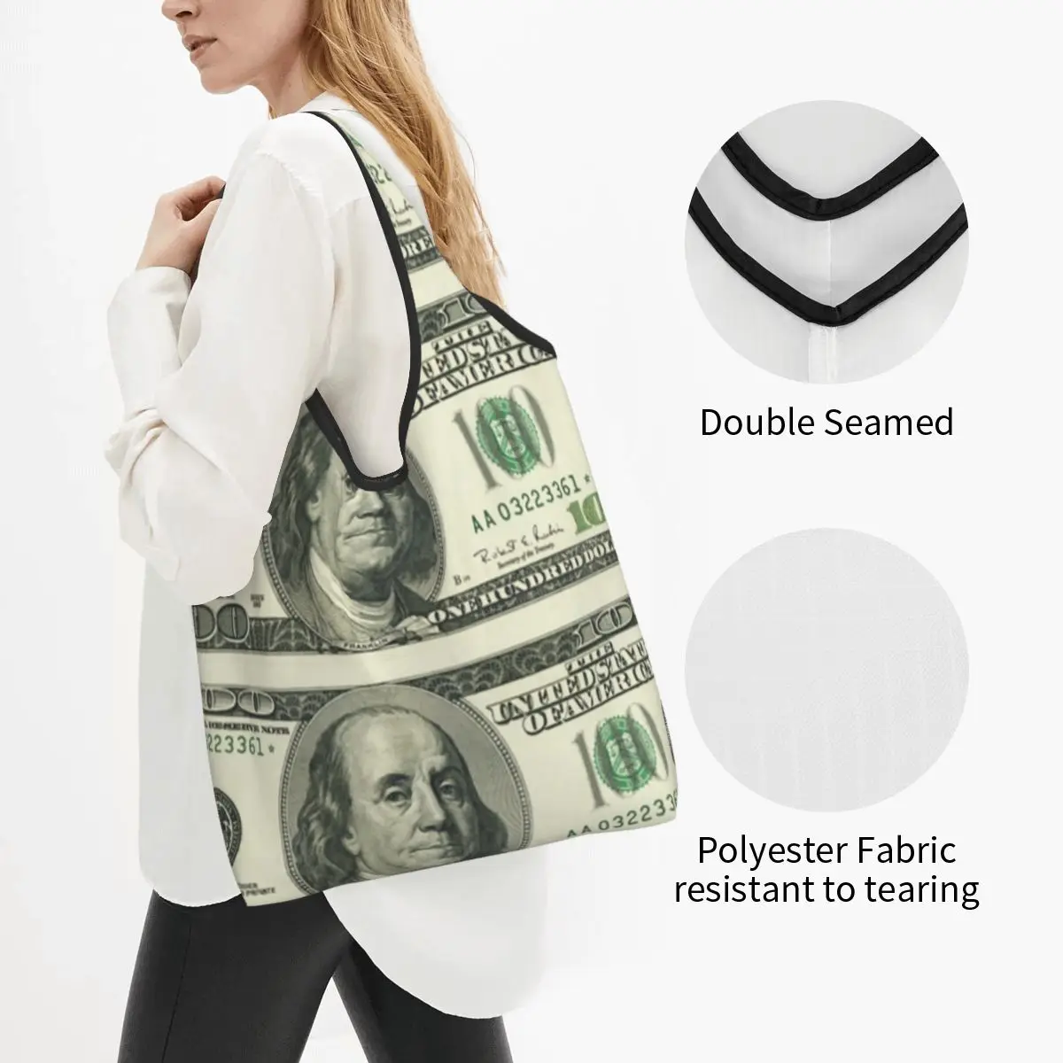 Kawaii New European Dollar Design Shopping Tote Bag Portable Dollar Euros Groceries Shoulder Shopper Bag