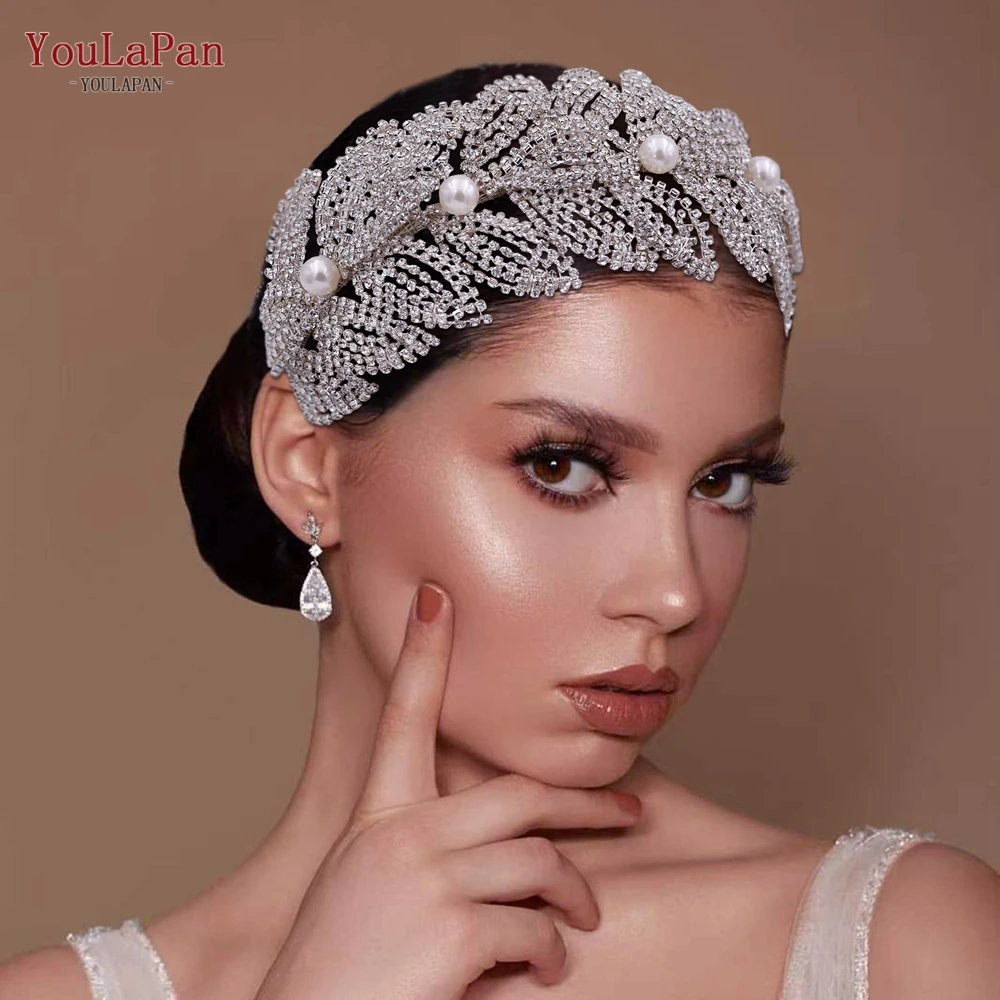 TOPQUEEN-Diadema de boda con hojas para mujer, accesorios para el cabello, joyería hecha a mano, tocado de novia, Tiara de desfile, HP411