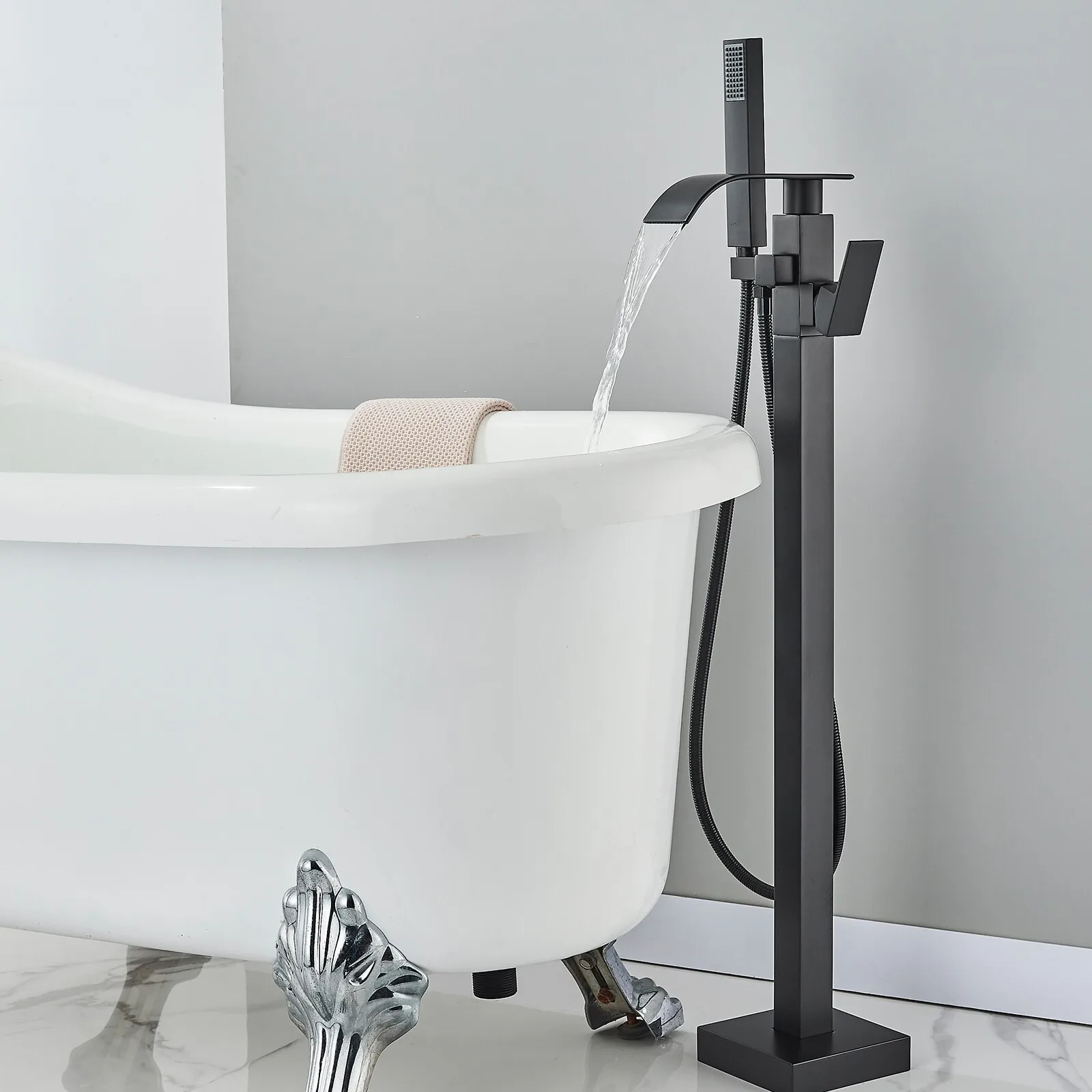 

Freestanding Floor Mount Bathtub Faucet Tub Filler Mixer System Modern Black Bathroom Fixture Luxury Spa Shower Tap for