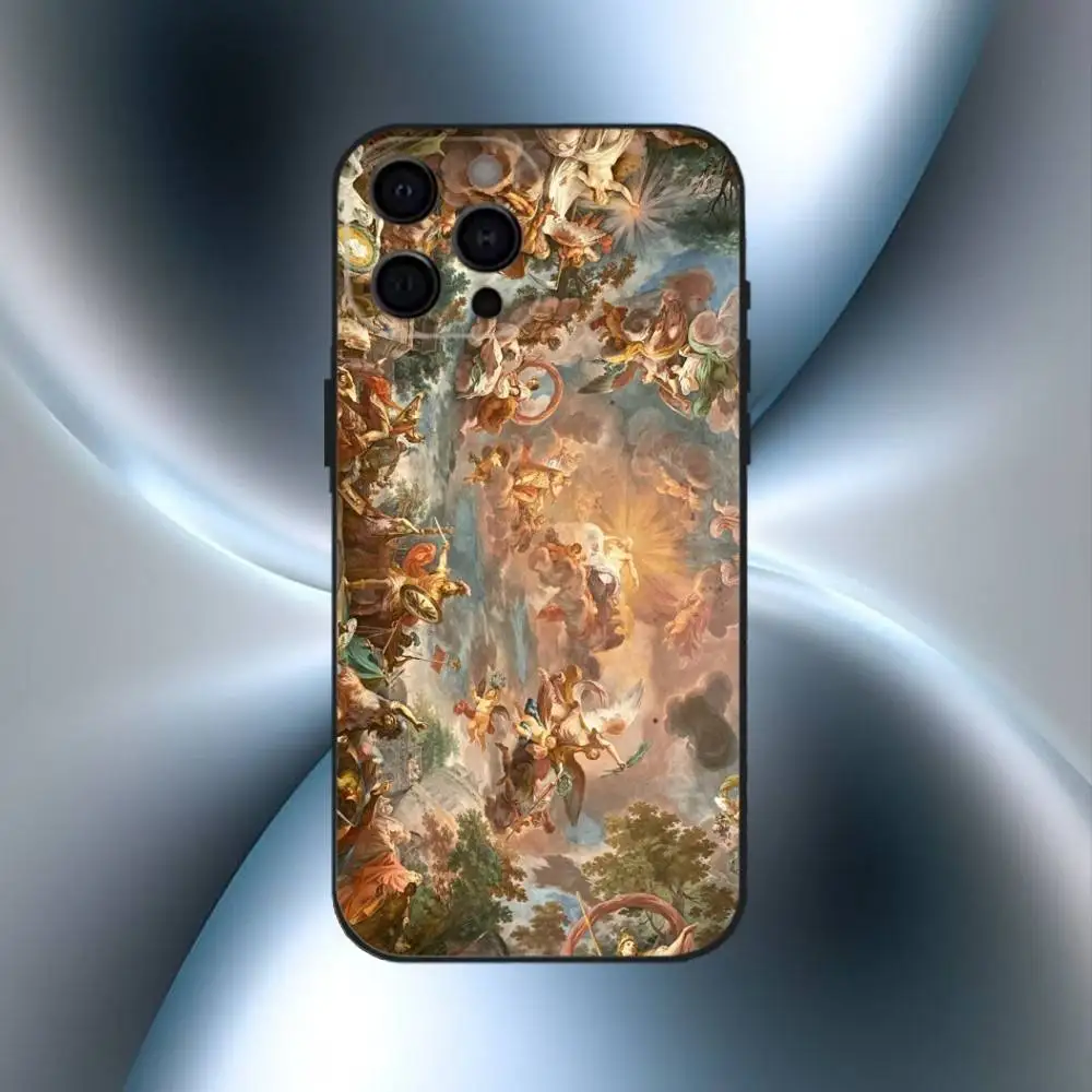 เคสโทรศัพท์กันกระแทก ลายศิลปะเรอเนซองส์ สำหรับ iPhone17,16,15,14,13,12,11 Plus,Pro Max  แบบนิ่ม สีดำ