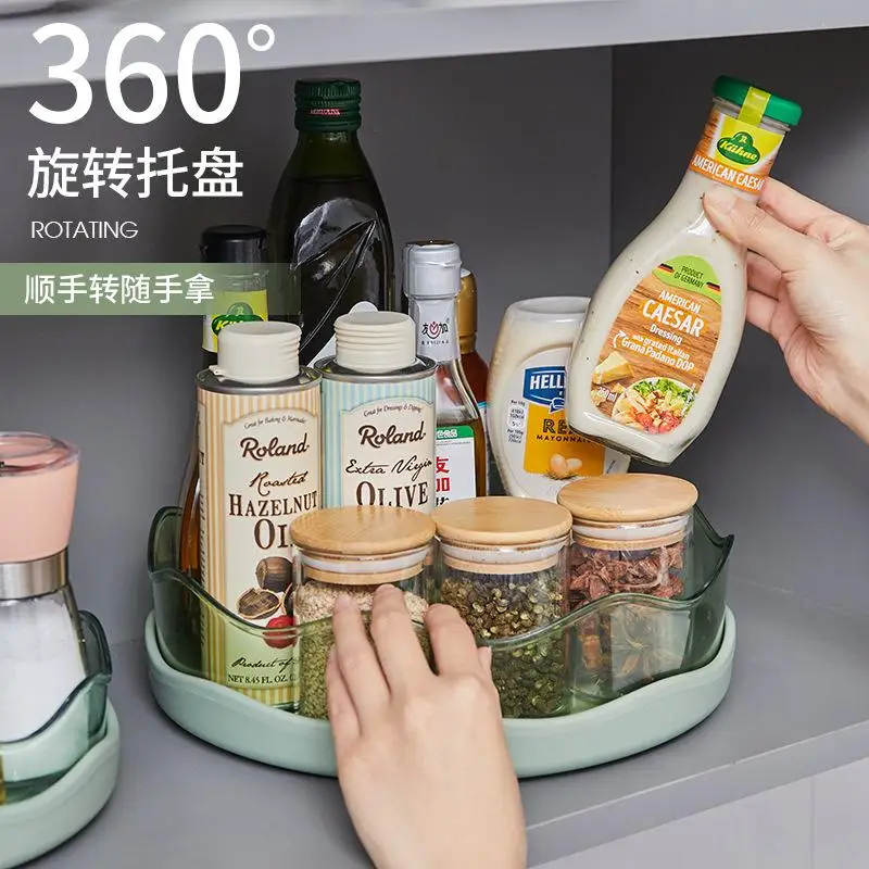 360 Degree Rotating Kitchen Storage Cabinet Organizer Multifunctional Seasoning Soy Sauce Vinegar Rack Desktop Fruit Plate Tray