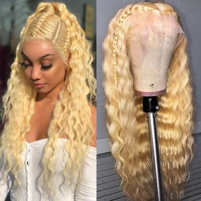 

Loose Deep Waves Human Hair Wig 30 40 Inch Honey Blonde 613 Brazilian Highlighted 13x6 Lace Front Wig150 Density For Women