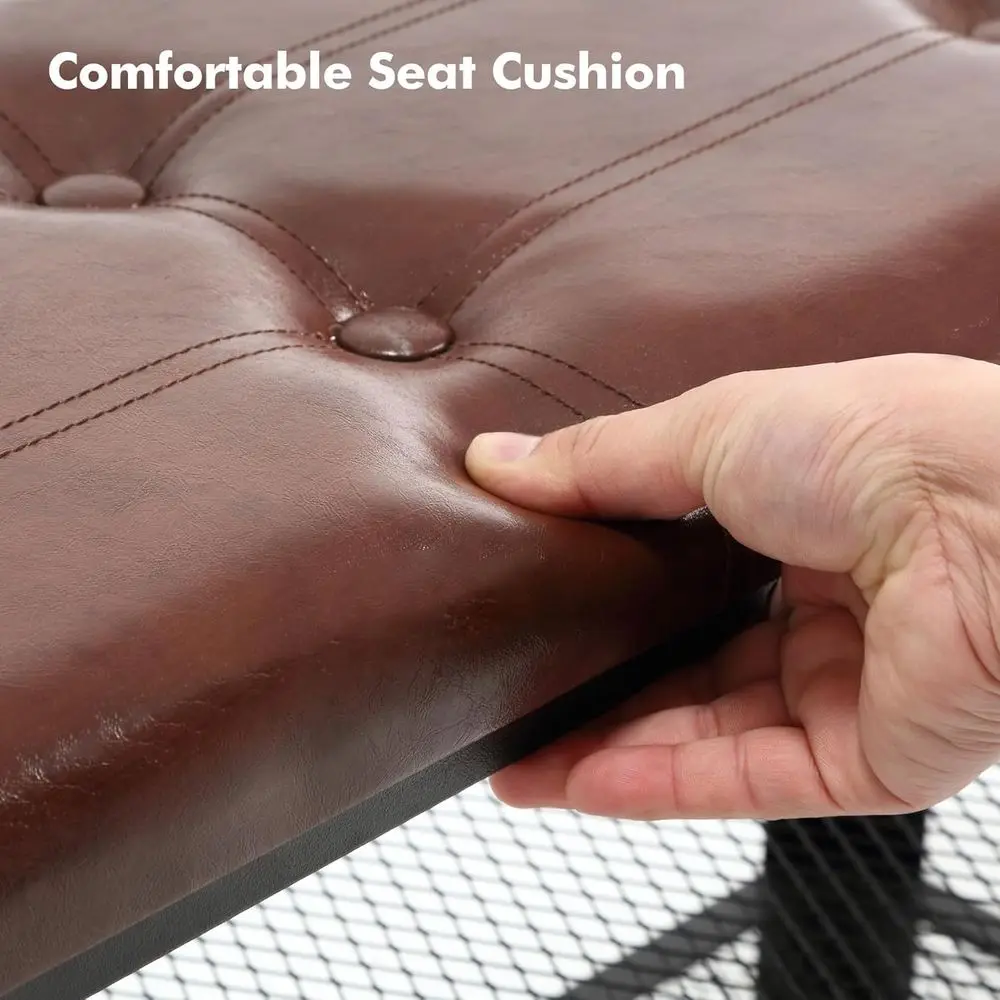 35.5 3-Tier Shoe Storage Bench with Leather Seat, Metal Frame, Holds 300 lbs, for Entryway, Living Room, Mudroom, Rustic Brown