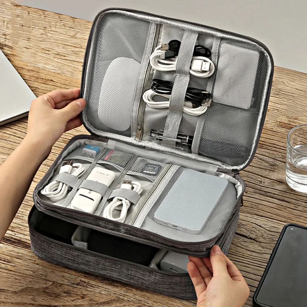 

Portable Data Cable Storage Bag Large Capacity 3 Layers Organizer Gray Travel Electronics Case Digital Accessories Pack