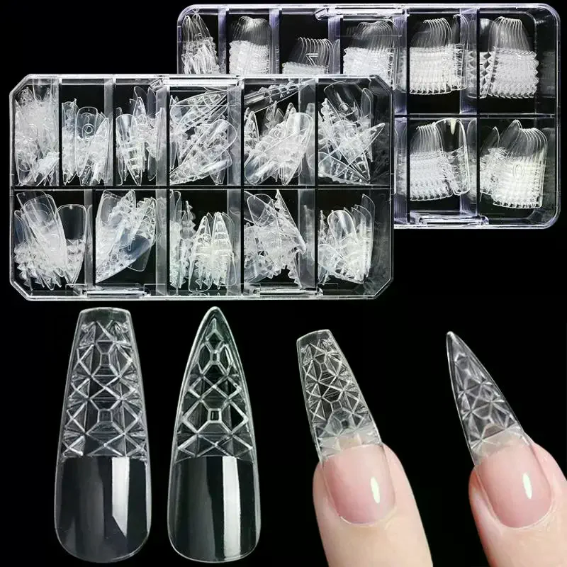 120/240 Uds transparente esmaltado falso prensa en uñas cubierta completa almendra cuadrado francés 3D vidrio cóncavo-convexo puntas de Arte de uñas