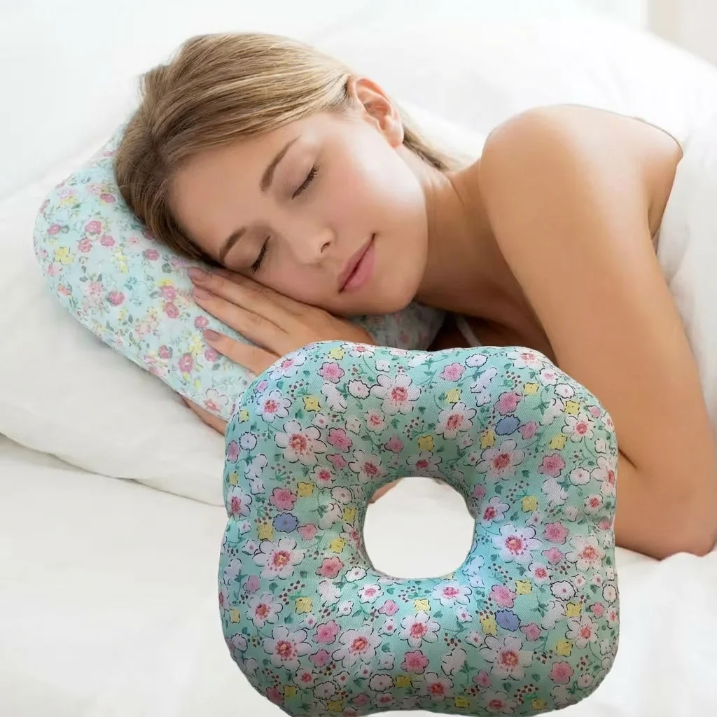 Donut Shaped Ear Piercing Pillow for Side Sleepers with Ear Hole Silky Pillowcase Pain & Inflammation Relief