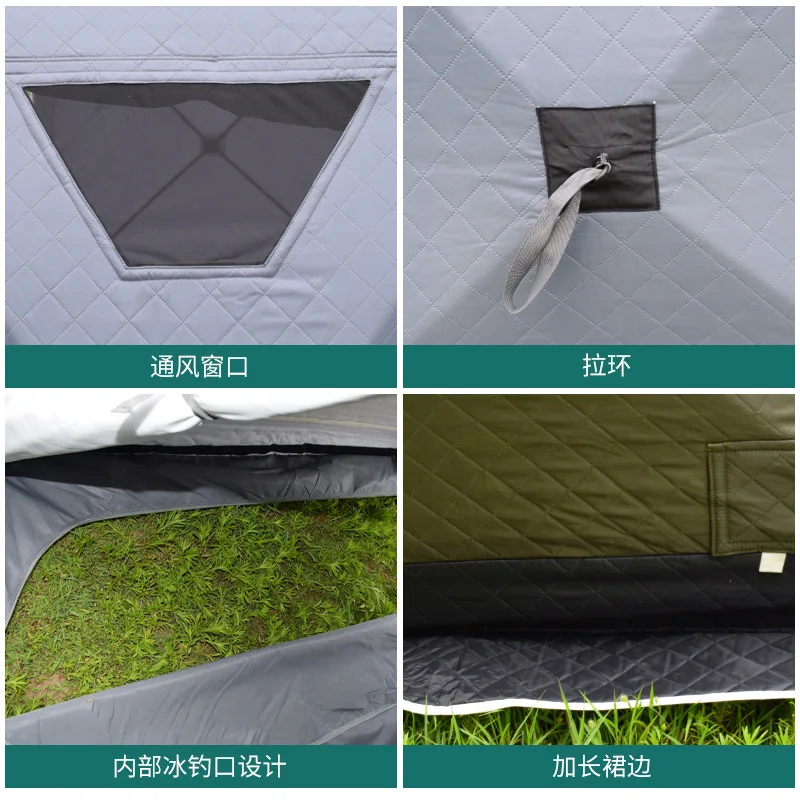 Hexagonal Ice Fishing Tent, abertura rápida, algodão, espessado, quente, 5 pessoas, livre para configurar, fonte de fábrica, inverno