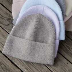 2024 Angora Winter Hat For Womens Rabbit Fur Fluffy Knitted Beanies Hat Bonnet Female Soft Warm SKI Skullies Beanies