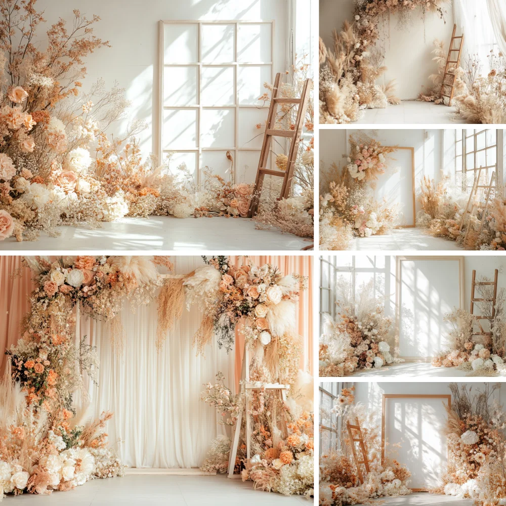 

White Room Floral Arch Wall Photography Background Adult Birthday Wedding Maternity Portrait Decor Backdrop Photo Studio Props