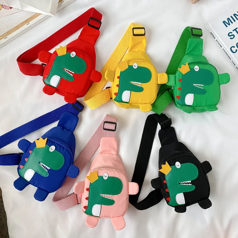 Cartoon Dinosaurier Baby Umhängetaschen Niedlichen Tier Kinder Brust Tasche Mode Leinwand Umhängetaschen Mini Geldbörse