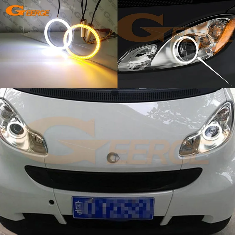 

Для Smart Fortwo W451 2007-2011 2012 2013 2014 ультра яркий A/W Switchback дневной свет указатель поворота светодиодный комплект ангельских глаз кольца Halo