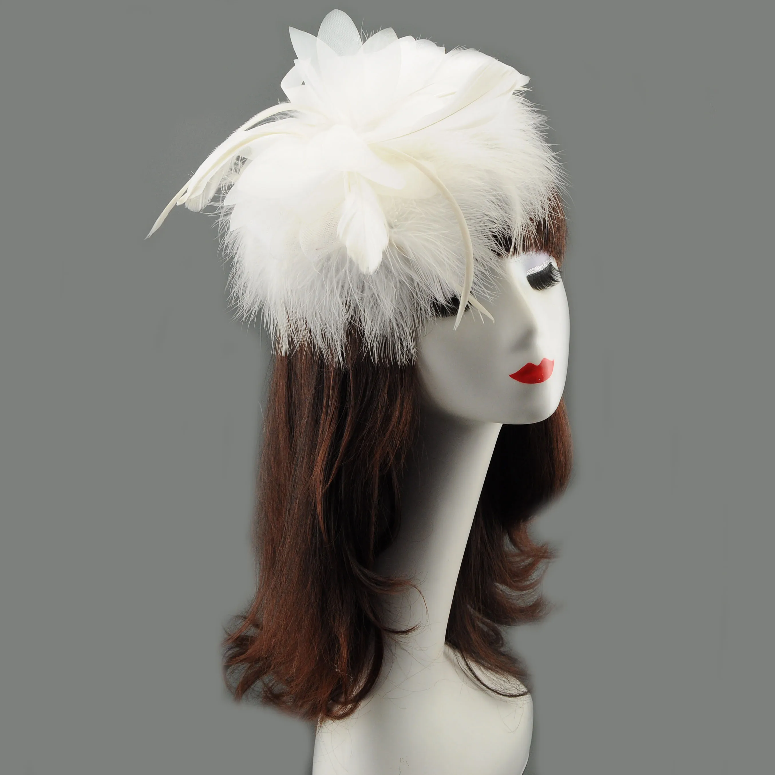 Dramatic Feather Chiffon Floral Fascinator Hair Clip, Mesh Formal Headpiece Hat for Women, Bridal Hair Flower for Wedding, Banqu