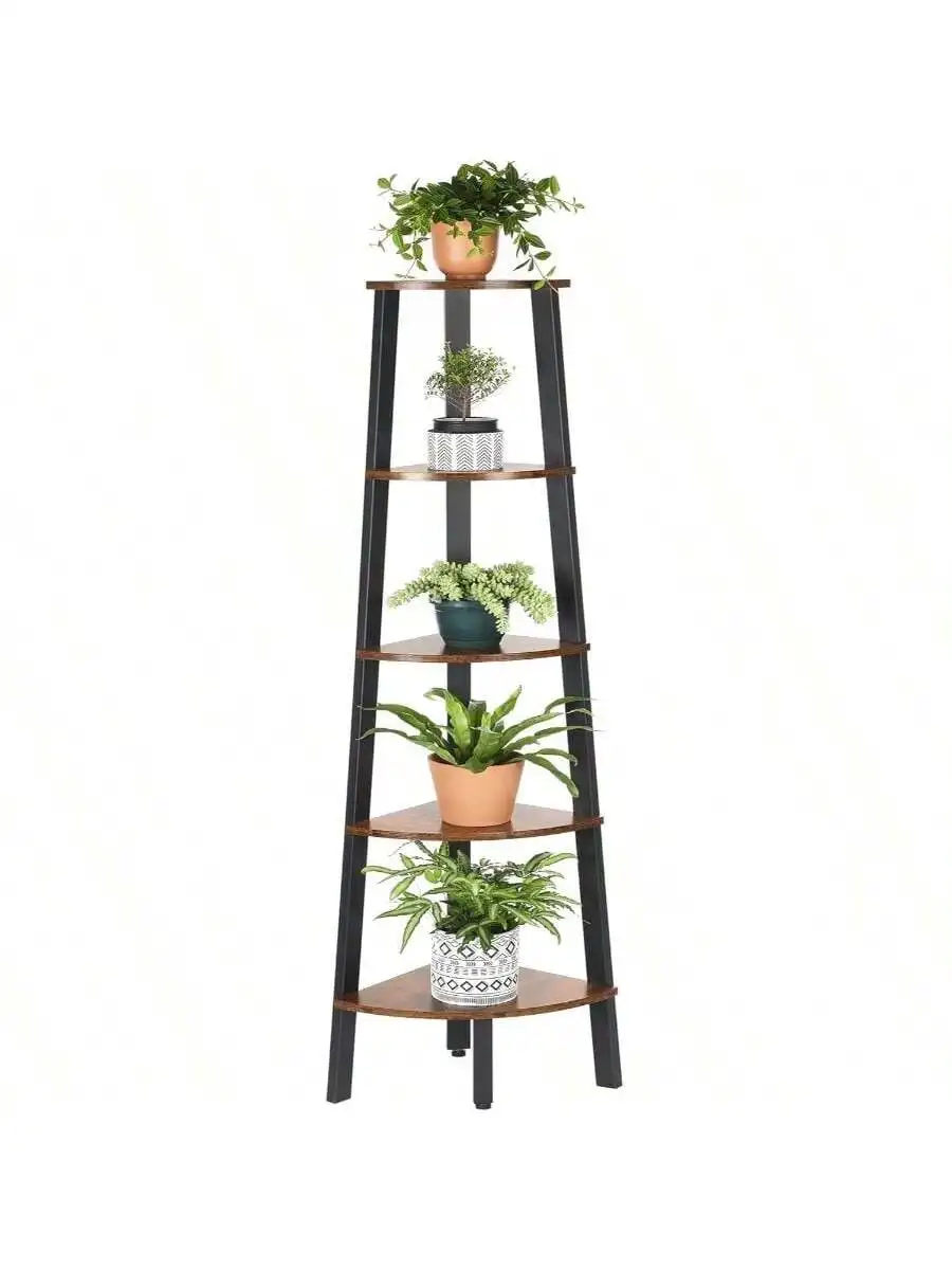 

VASAGLE Corner Shelf, 5-Tier Industrial Ladder Bookcase, Storage Rack, With Metal Frame, For Living Room, Home, Office