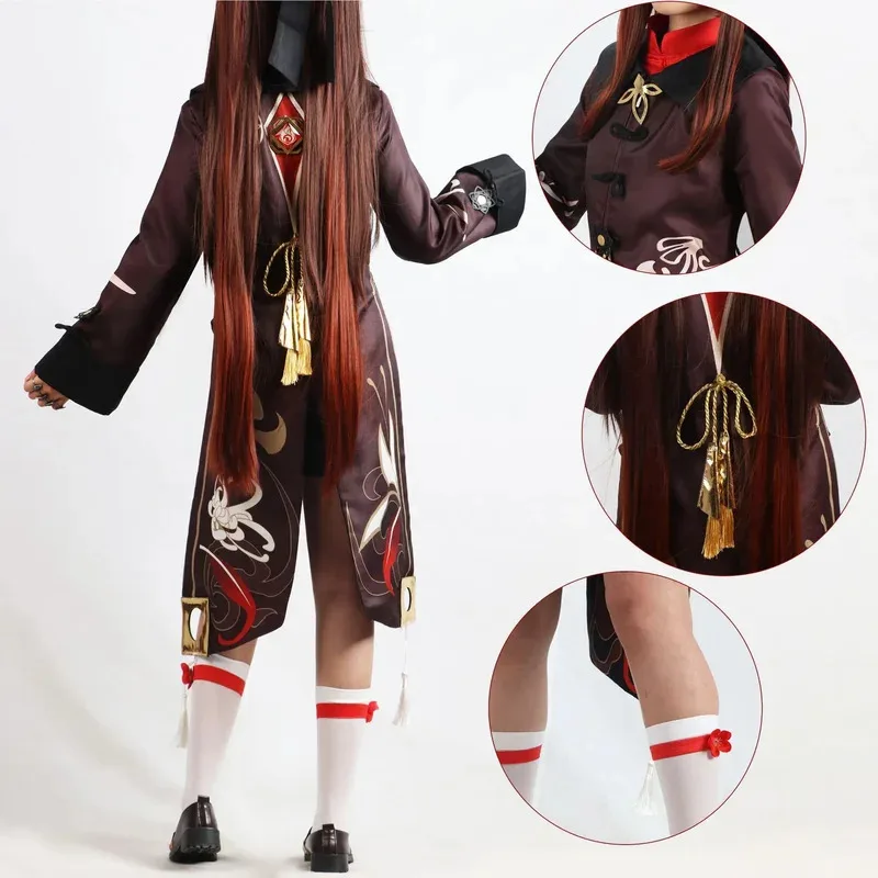 

8@【Wetrose】In Stock Hutao Cosplay Costume Genshin Impact Hu Tao Ху ТаоKhu Tao Halloween Full Set Wig
