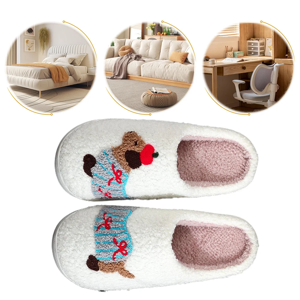 

Plush Dachshund Slippers Warm Slip-on House Shoes Comfortable Flat Thermal Slippers Cute Fluffy Home Slippers for Indoor Bedroom