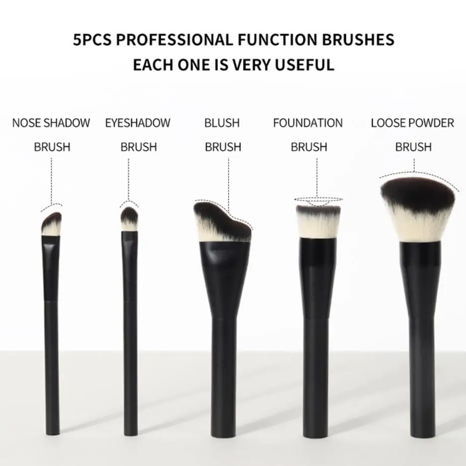 Customized Makeup Brush Set Custom Logo Portable Black Unique Make UP Brushes Foundation Powder Blending Beauty Tool 10sets 5pcs