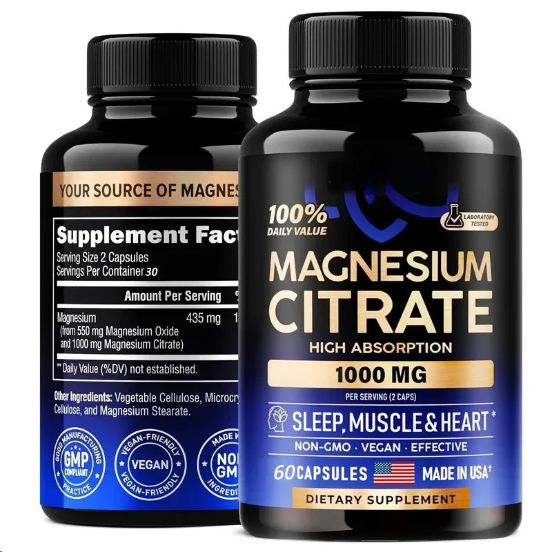 

60 капсул цитрата магния 1000 мг. | 100% ДВ | Добавка с высокой поглощением — поддержка сна, мышц и сердца