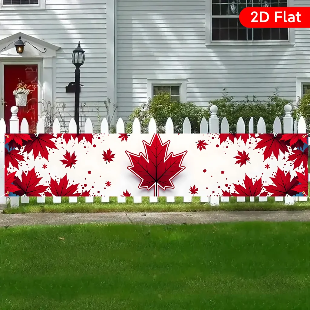 Red Maple Leaves Cluster Party Banner - Single Piece Large Rectangular Yard Garden Birthday Celebration Indoor Outdoor