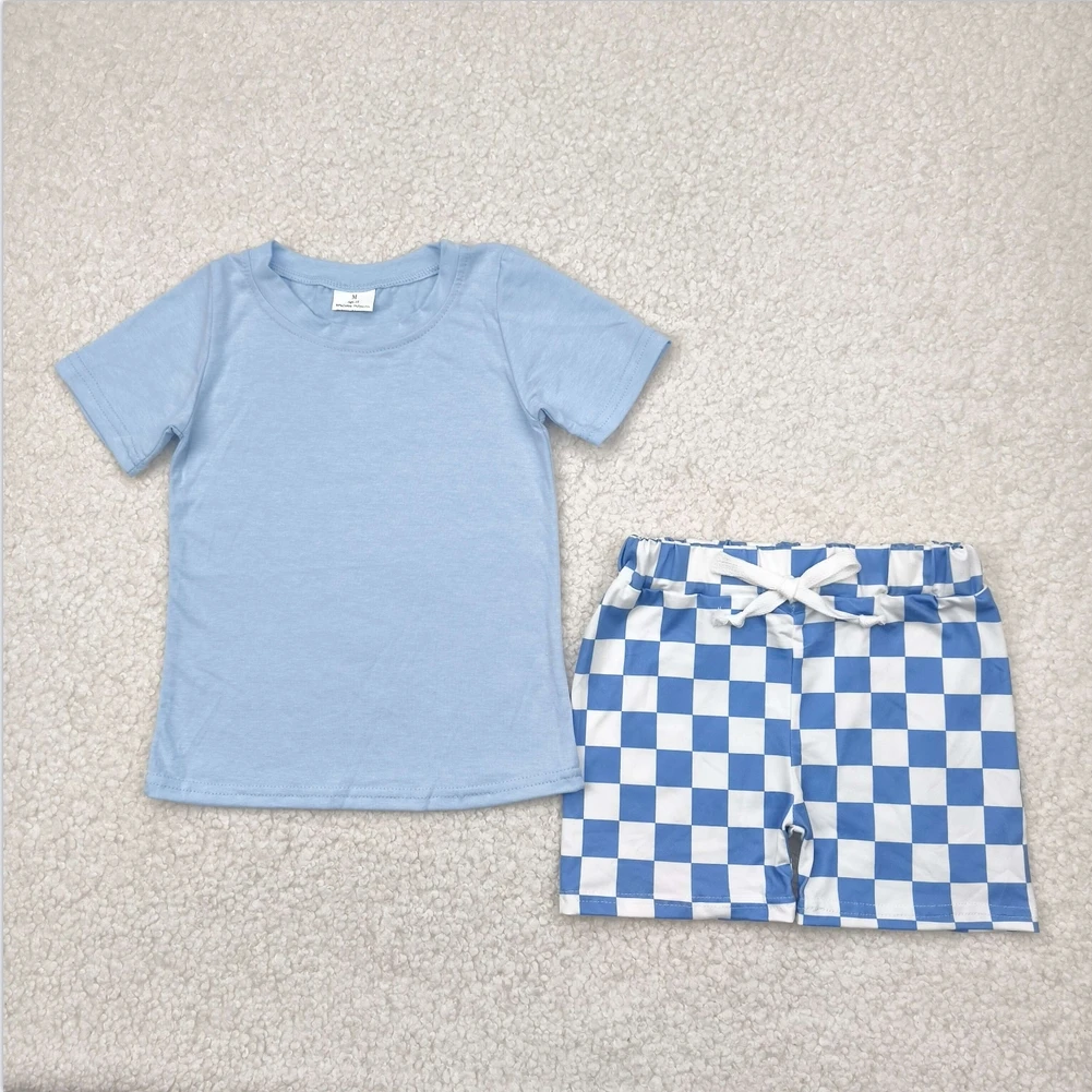 

Hot Sale Kids Designer Clothes Boys Shorts Sets Baby Boys Clothes Baby Boys Blue Cotton Plaid Shirt Top Shorts Baby Boys Clothes