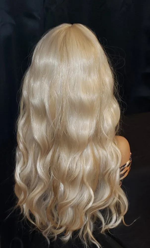 Platinum BLONDE  Blend Multicolor Wavy Curly bangs layers