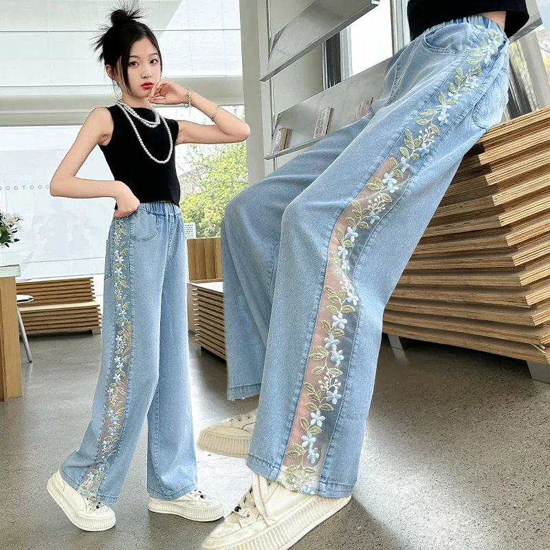 

Lightweight Summer Denim Pants for Girls 2025 New Style Middle School Students Wide Leg Jeans Chinese New Design