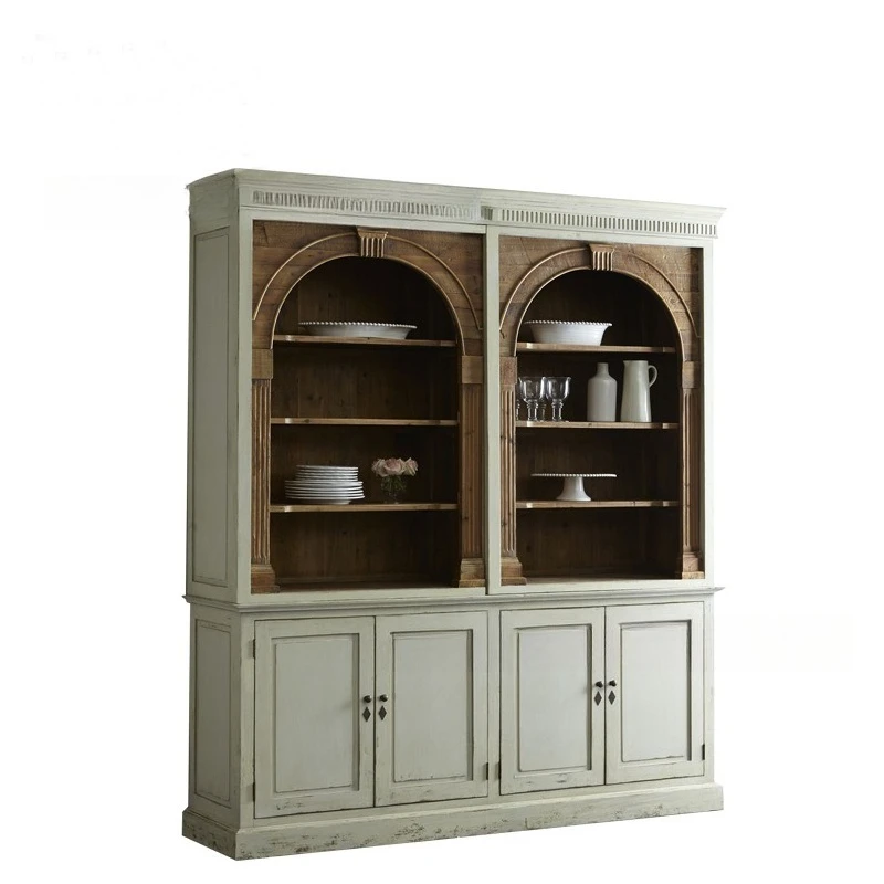 

American solid wood dining side cabinet furniture wine cabinet oak retro old four-door locker kitchen storage cabinet