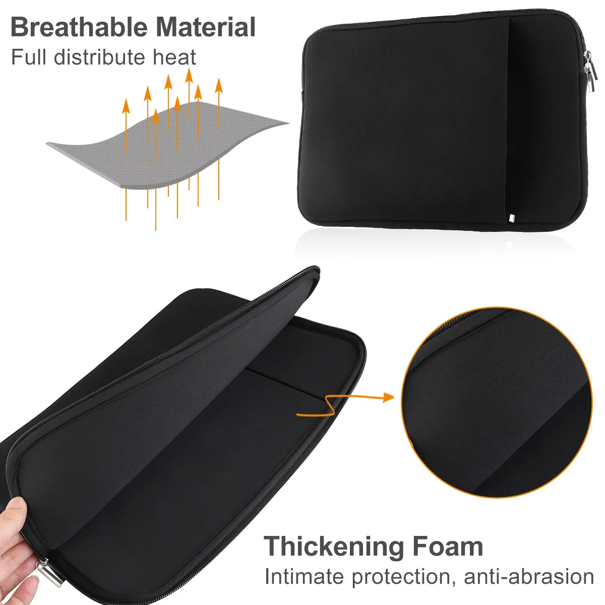 

Laptop Sleeve Case Bag Black Zippered Slim Fit Water Resistant Shockproof Cover for 13 13.3 14 Inch Pro Retina