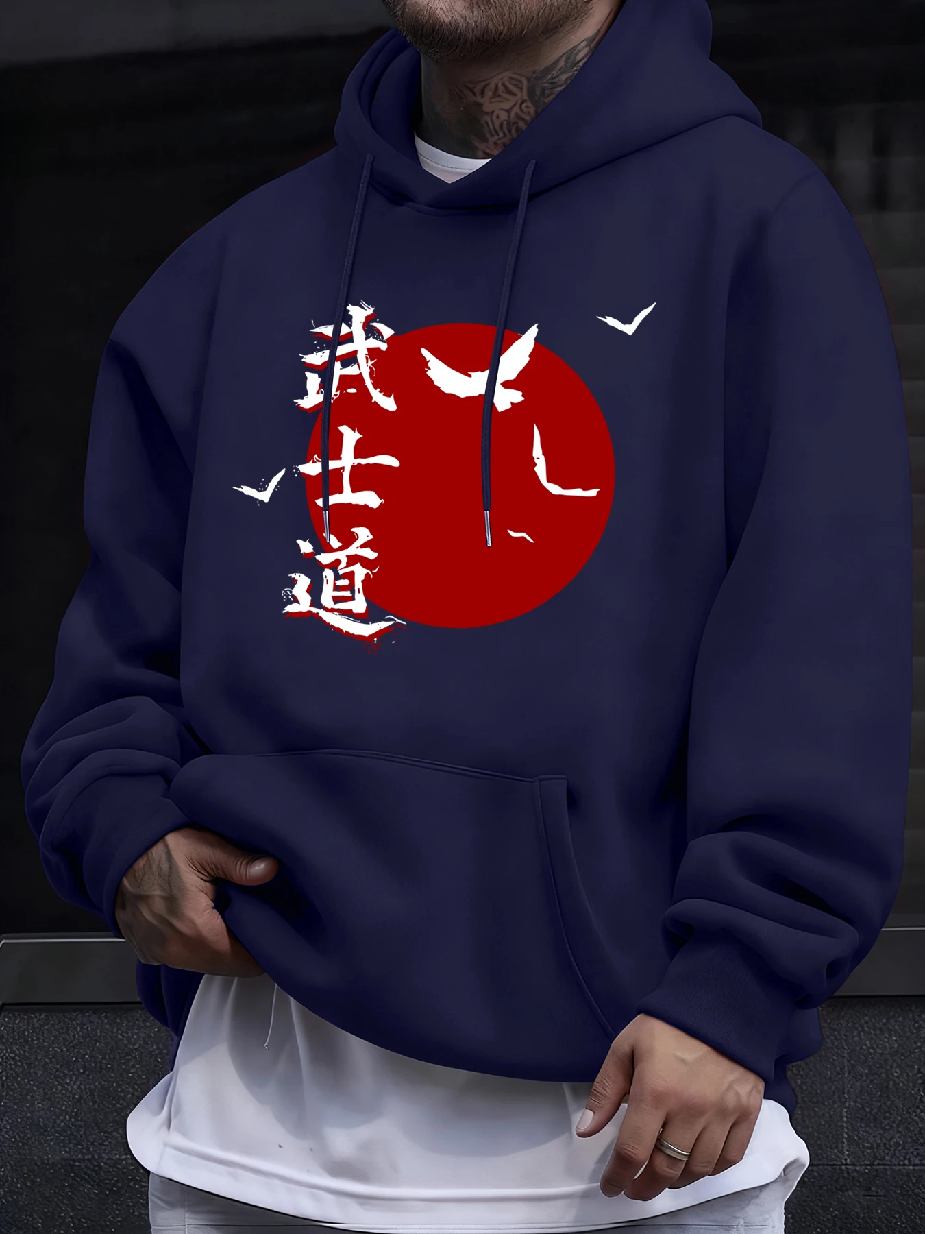 Sudadera con capucha con estampado de caracteres chinos Bushido para hombre, sudadera con capucha de lana a la moda, ropa informal suave que combina con todo, en oferta
