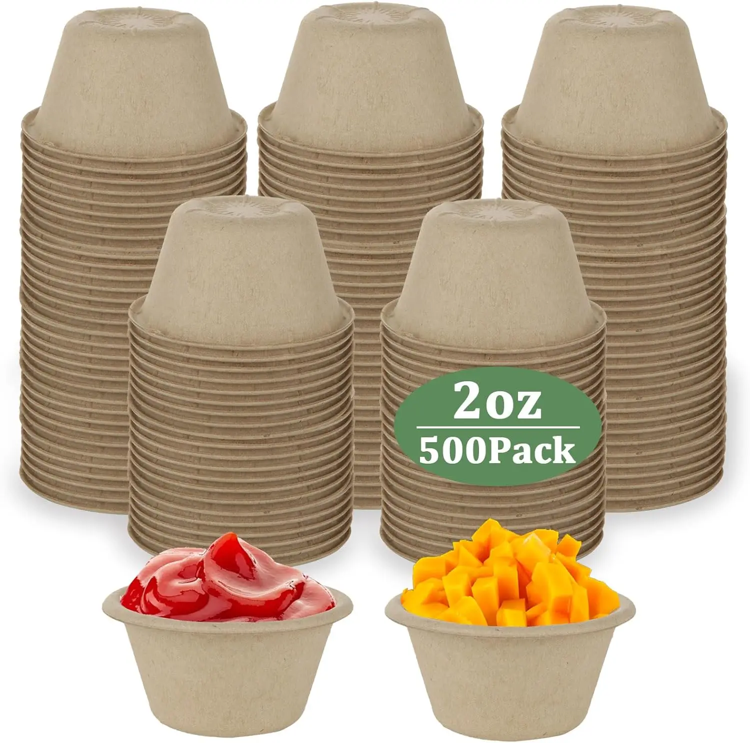 

500 Pack 2oz Paper Souffle Cups, Disposable Natural Bagasse Fiber Sample Cups for Tasting, 2 oz Biodegradable Compostabl