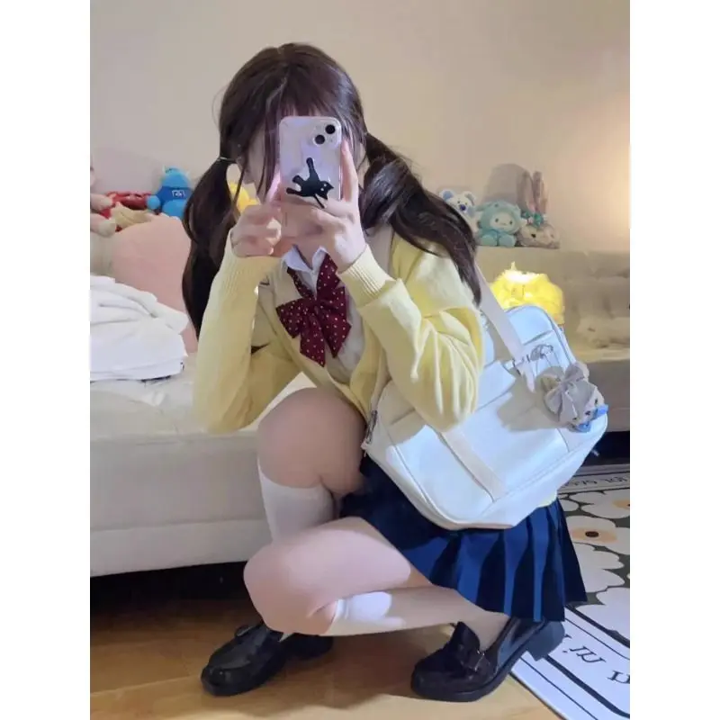 Yellow Knitted Cardigan Coat Women\'s Autumn/Winter Knitted Sweater Anime Yellow Coat Long Sleeve Sweater V-neck Cardigan