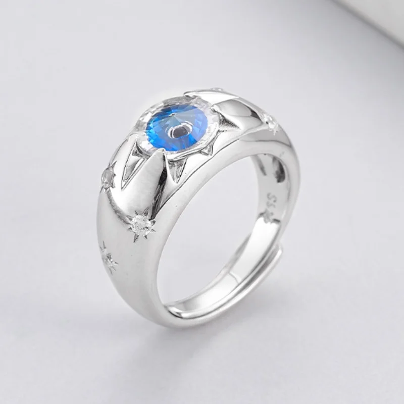 S925 Sterling Silver Charms Rings for Men Women Stars Pattern Devil's Eye Inlaid Micro Zircon Fashion Jewelry Wholesale