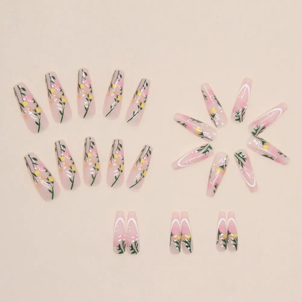 Mode Lange Ballerina Kunstnagels Tulp Vlinder Nepnagels Glitter Rood Afneembare Druk op Nagels DIY