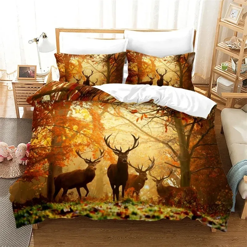 Sonnen untergang Wildtier Hirsch Bett bezug Elch Giraffe Bettwäsche Set Tier Thema Tröster Abdeckung voller König für Teen Jungen Mädchen Schlafzimmer Dekor