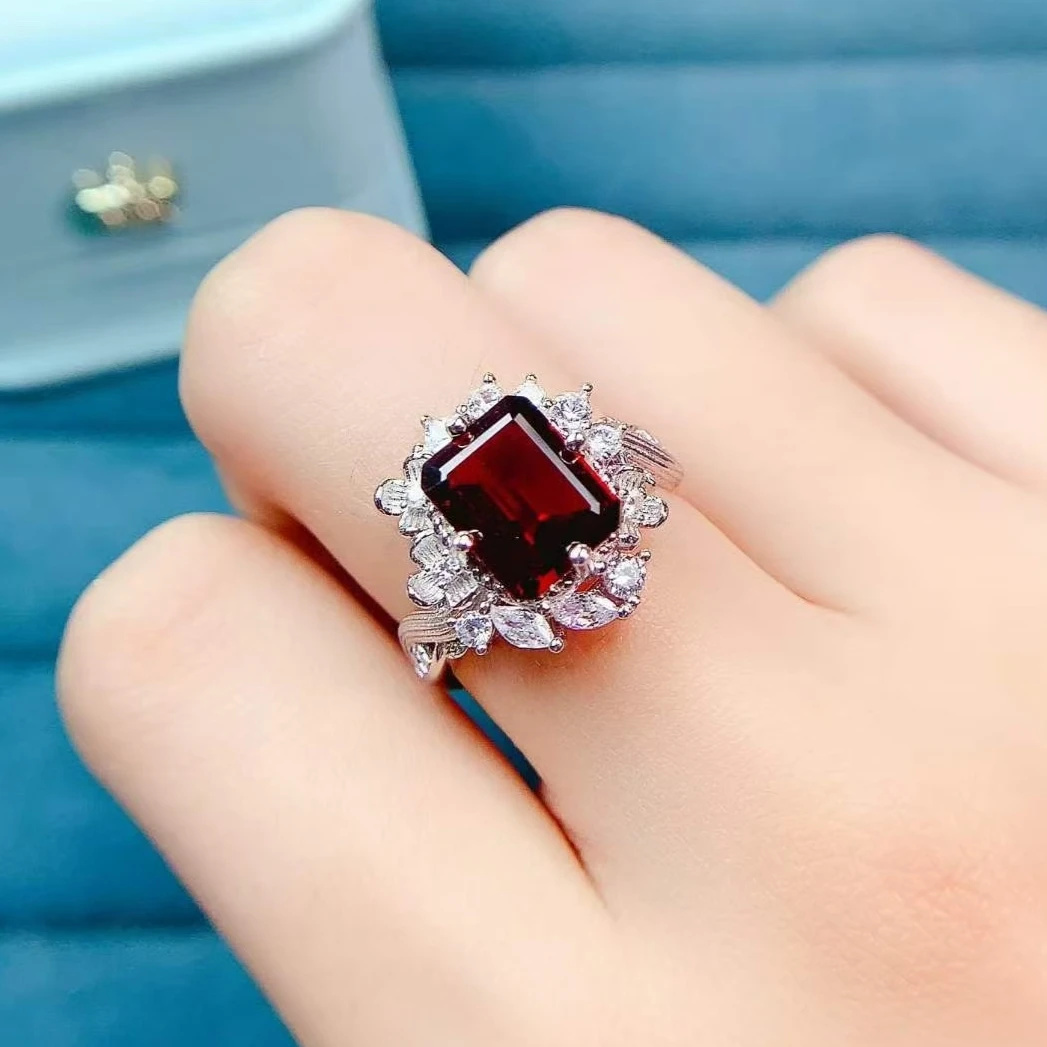 Natural Garnet Ring with Certificate 925 Silver 8x10mm garnet Jewelry Vintage Floral Design Cocktail Wedding Ring for Women