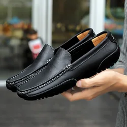 Zapatos de cuero para hombre, mocasines formales informales de lujo a la moda, mocasines italianos negros para conducir, zapatillas de deporte de talla grande