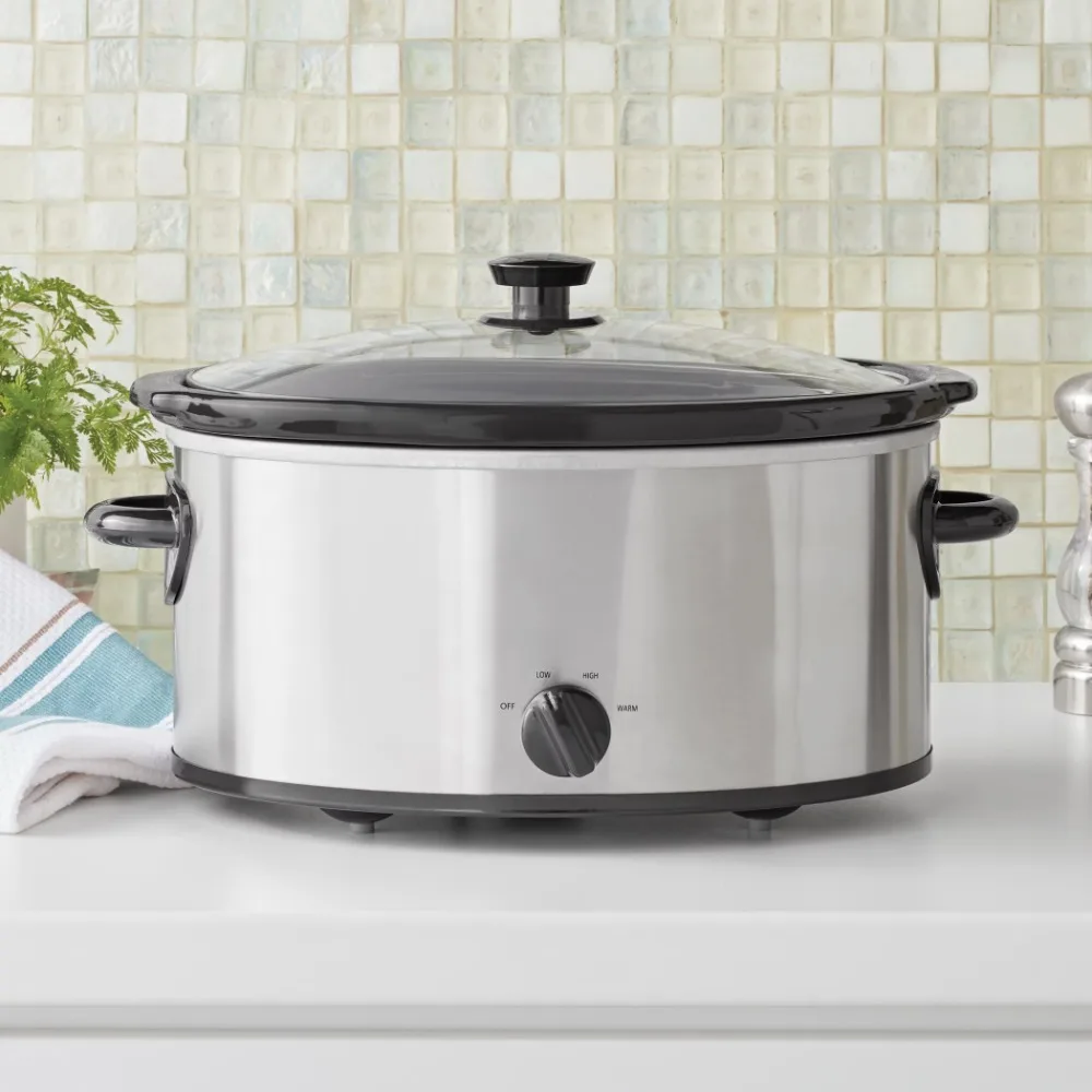 Stainless Steel  Glass Lid  6-Quart Oval Slow Cooker