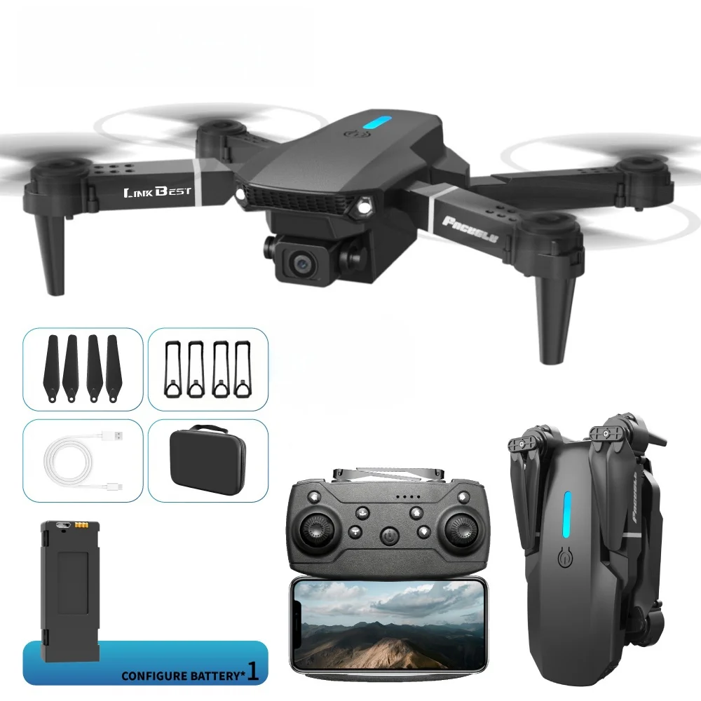 E88 Pro Remote Control Drone, Dual Camera Quadcopter, Optical Flow Model, 360° Flip, Beginners ideal Christmas Gift, Black/Gray