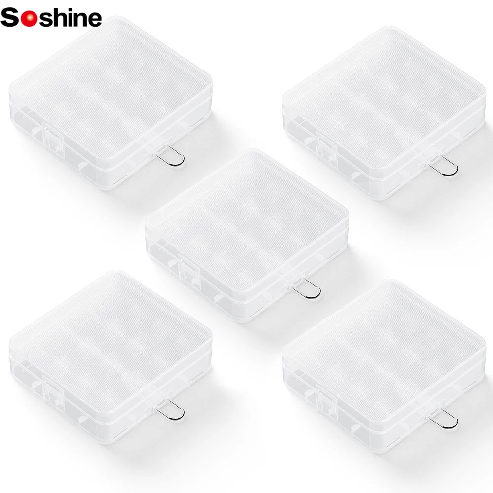 Soshine 5PC 18650 4 Slots Battery Storage Box Hard Plastic Battery Case Protecte Container with Clips for 4 Slots 18650 Battery