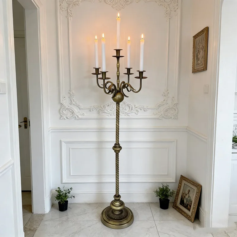 Factory Direct Compatible with Vintage Bronze Floor-to-Floor Candelabra Wrought Iron Tall Holder Fireplace Decorative Candle Cup
