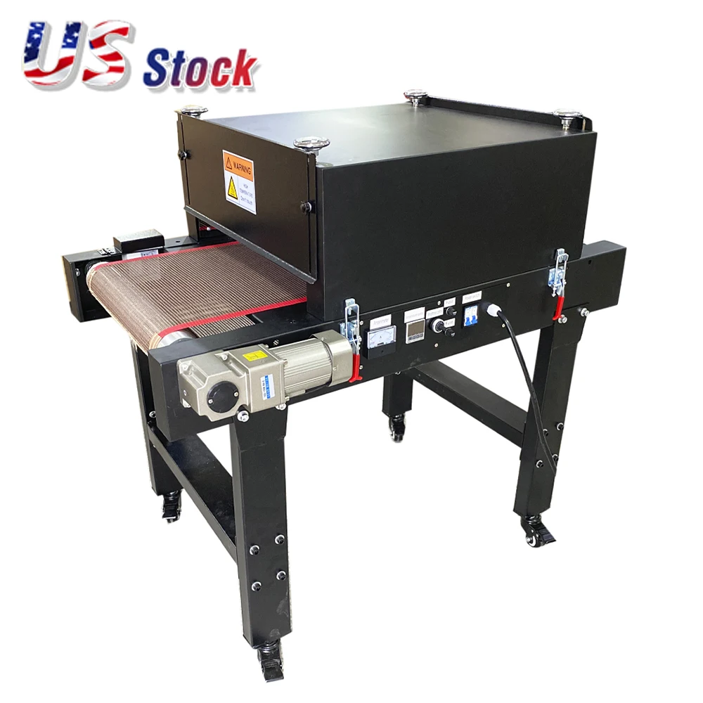 US Stock 220V 3500W Small T-shirt Conveyor Tunnel Dryer 3.9ft. Long x 18.5in Belt for Screen DTF Printing