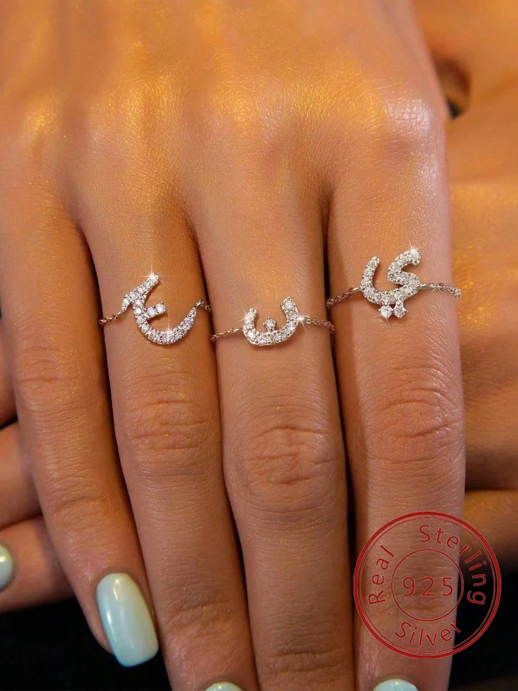 

925 Sterling Silver Fashion Simplicity 26 Letters Zircon Ring For Women Engagement Wedding Luxury High Quality Fine Jewelry