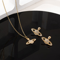 2024 Fashion retro metal summer zircon planet skull earring necklace exquisite simple halloween set women accessories