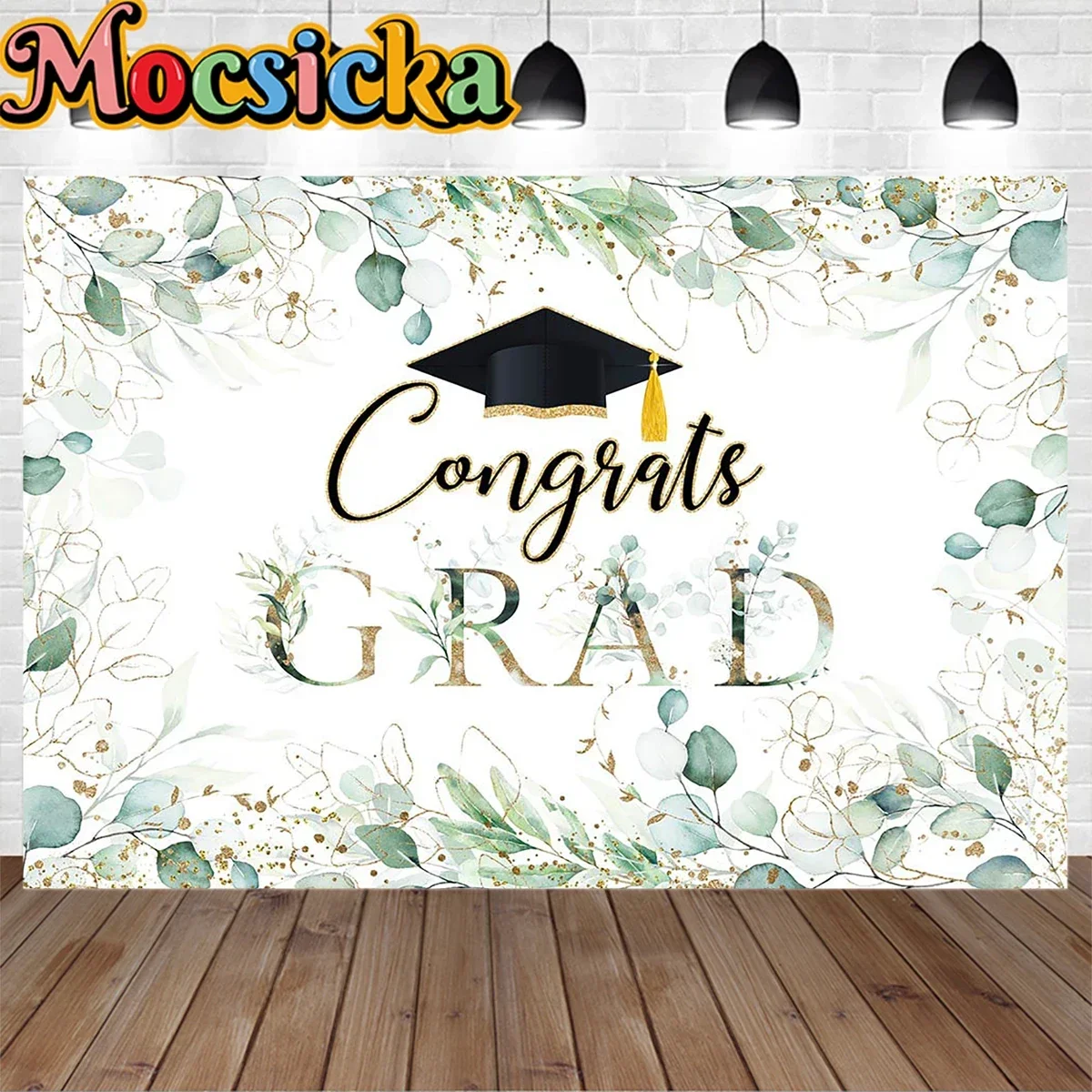 

Mocsicka Congrats Grad 2023 Party Banner2023 Graduates Graduation Banner Background Black Bachelor Hat Leaf Gold Dot Decation