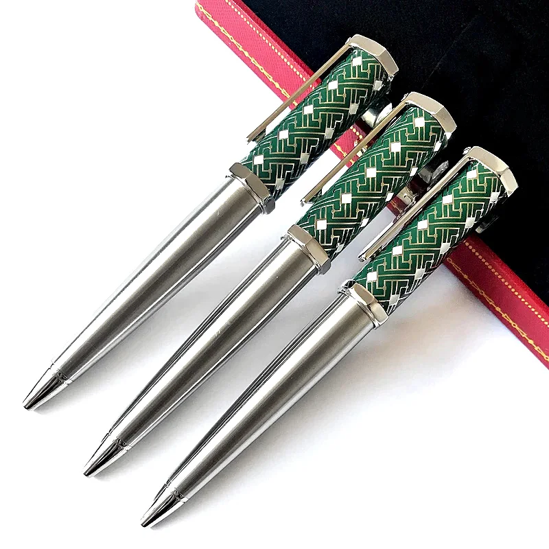 AGD Heptagon S-Dumont CT Luxury Green Square-Line Pattern Ballpoint Pen Silver Trim With Serial Number Writing Smooth