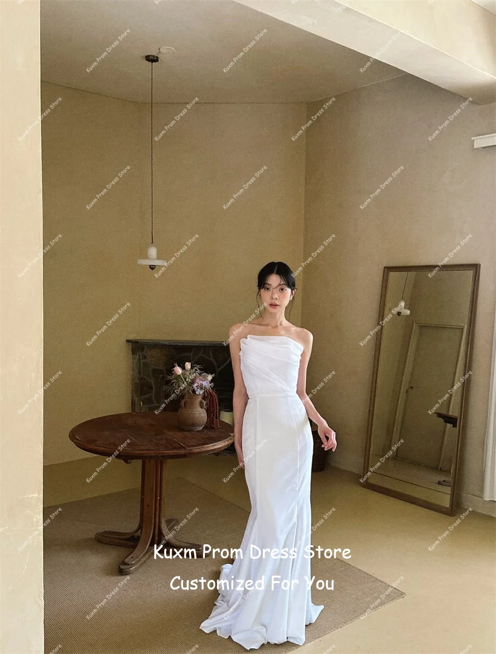 Kuxm Fashion Vestidos de Novia Corte A, Sin Tirantes, Elegantes, Modernos, Sin Mangas, Vintage, con Muchas Reseñas de Clientes Coreanos, Personalizables