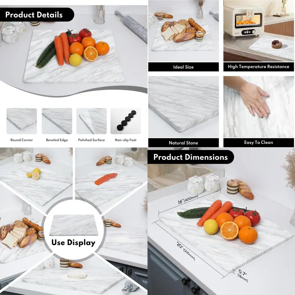 

Разделочная доска из натурального мрамора 16x20 — сверхпрочная, полированная поверхность, белая с коричневыми прожилками для кондитерских изделий, сыра, сервировки, кухни