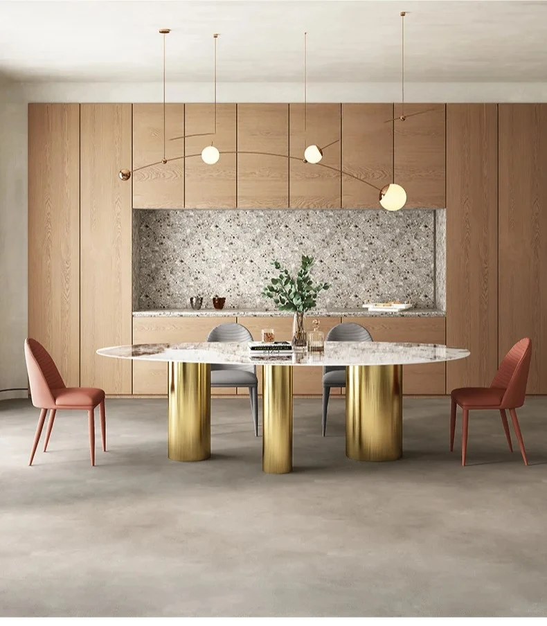 

Nordic Style Minimalist Home Stone Plate Oval Dining Table